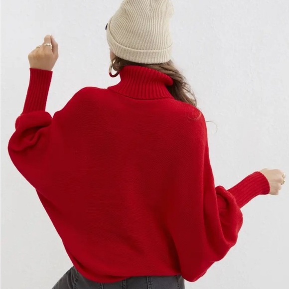 New Red Merry Christmas Holiday Sweater Turtleneck Dolman Long Sleeves White NWT - Picture 6 of 16